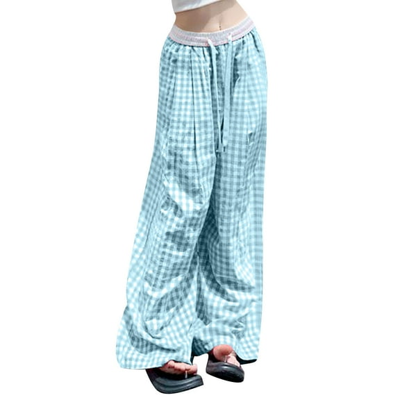 ABATAB Pajama Pants for Women Soft Comfy Wide Leg Plaid Sleepwear Elastic Waisted Casual Baggy Lightweight Beach Pj Bottom