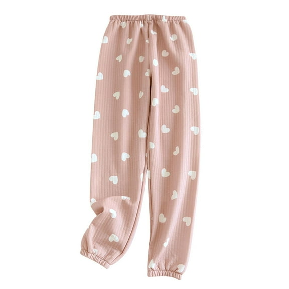 ABATAB Pajama Pants for Women Soft Fuzzy Plush Printed Sleepwear Elastic Waist Wide Leg Lounge Casual Cinch Pj Bottoms