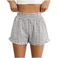 thumbnail image 1 of ABATAB Pajama Shorts for Women Plaid Loose Fit Elastic Wiast Sleep Shorts Casual Lounge Wide Leg Comfy Pj Bottoms, 1 of 6