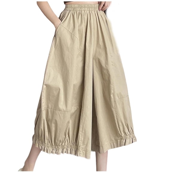 ABATAB Palazzo Pants for Women Wide Leg Baggy Casual Trousers Summer Beach Vacation High Waisted Pants with Pockets