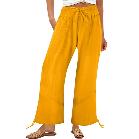 ABATAB Pants for Women Summer High Waisted Wide Leg Palazzo Pants Casual Baggy Flowy Beach Pants with Deep Pockets