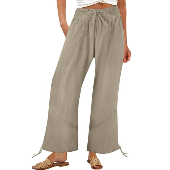ABATAB Pants for Women Summer High Waisted Wide Leg Palazzo Pants Casual Baggy Flowy Beach Pants with Deep Pockets