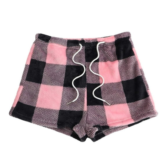 ABATAB Plaid Flannel Pajamas Shorts for Women Comfy Sleep Casual Drawstring Loungewear Trendy Elastic Waist Pj Bottoms