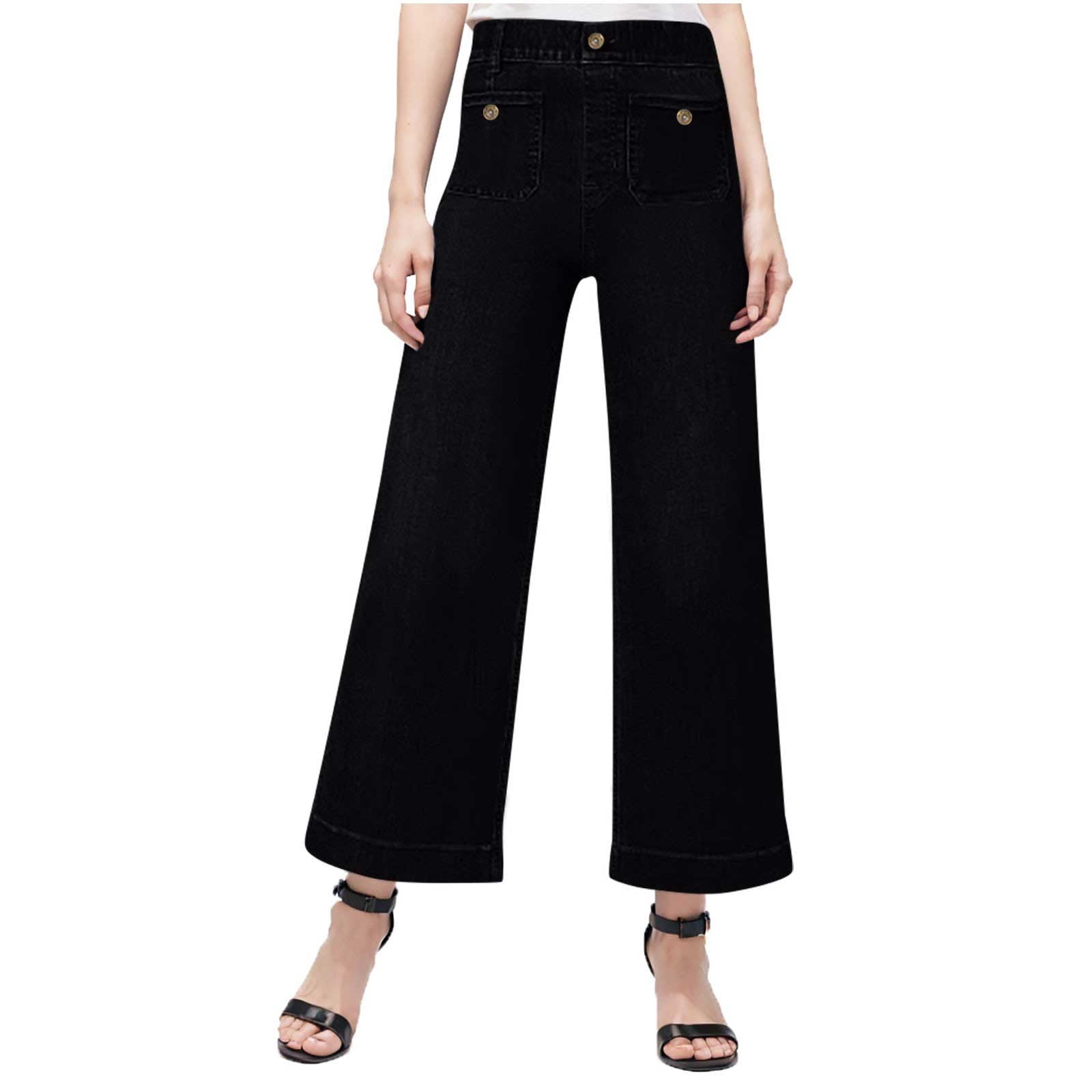 Plus Size Women Denim Wide Leg Pants Jeans Elastic High Waist Trousers Womens Clothing Casual Bottom