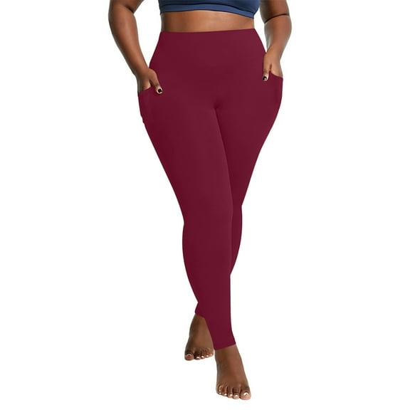 ABATAB Plus Size Leggings for Women Slimmer Soft Yoga Pants with Pockets Stretchy Fleece Lined Leggings for Workout Running