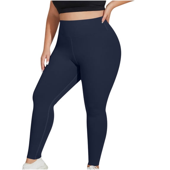 ABATAB Plus Size Leggings for Women Soft Skinny Yoga Athletic Pants Slimming Fit High Waist Butt Lifting Gym Cycling Workout Pants(4X-Large,Navy)
