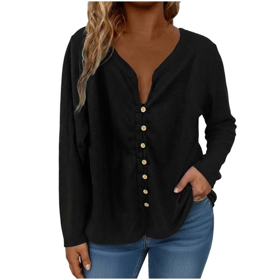 ABATAB Plus Size Long Sleeve Shirts for Women Button down V Neck Knit Cardigan Tops Cozy Casual Lightweight Clothes Outfits