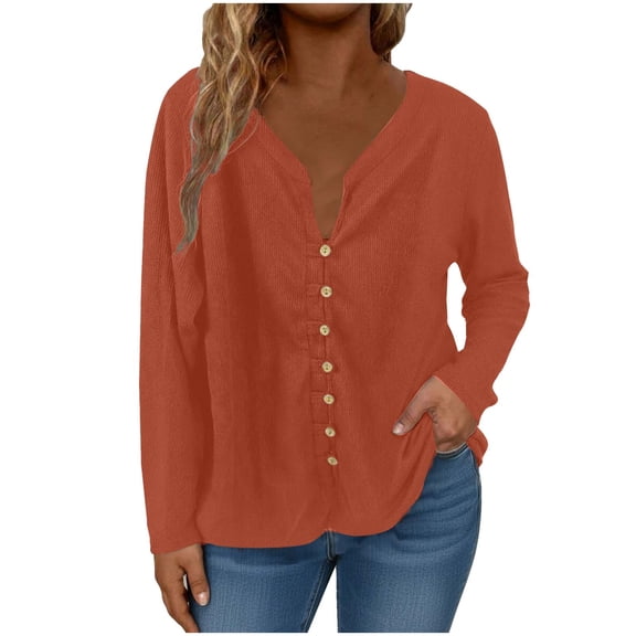 ABATAB Plus Size Long Sleeve Shirts for Women Button down V Neck Knit Cardigan Tops Cozy Casual Lightweight Clothes Outfits