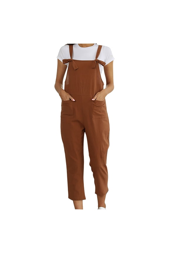 Plus Size Overalls for Women Cotton Linen Square Neck Capri Jumpsuit Loose Fit Summer Wide Leg Rompers with Pockets