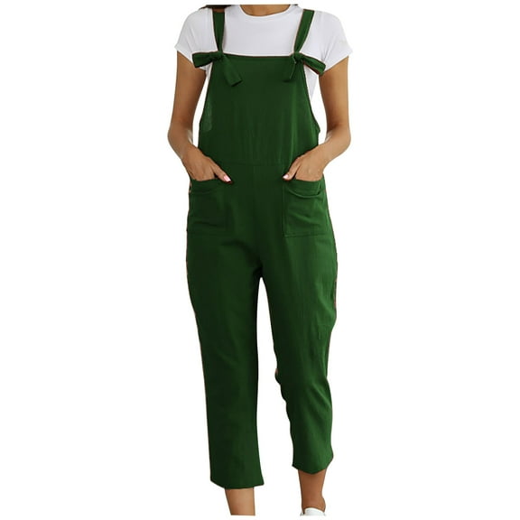 ABATAB Plus Size Overalls for Women Cotton Linen Square Neck Capri Jumpsuit Loose Fit Summer Wide Leg Rompers with Pockets