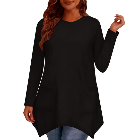 ABATAB Plus Size Oversized Long Sleeve Shirts for Women Basic Crewneck Tee Tops Casual Fashion Workout Clothes with Pockets