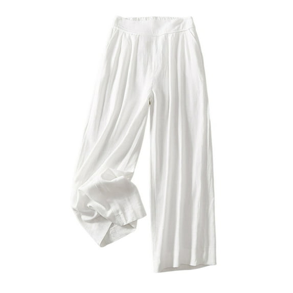 ABATAB Plus Size Palazzo Pants for Women Summer Baggy Wide Leg Pants Cotton Linen Casual Loose Lounge Trousers with Pockets