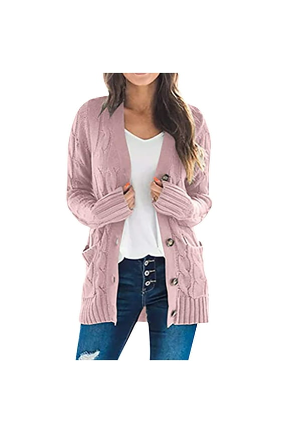 Plus Size Sweater Cardigans for Women Basic Long Sleeve Button down Duster Jackets with Pockets Soft Fall Coat Outerwear(5X-Large,Pink 1)