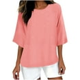 thumbnail image 1 of ABATAB Plus Size Tops for Women Oversized Cotton Linen Casual Shirts Loose Fit 1/4 Sleeve Crew Neck Solid Color Tshirts Summer Fall Clothes(X-Large,Orange 1), 1 of 4