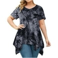 thumbnail image 1 of ABATAB Plus Size Tops for Women Summer Casual Tie Dye Tunic Blouses Short Sleeve V Neck Irregular Hem Loose Fit T-Shirt, 1 of 6