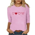 thumbnail image 1 of ABATAB Plus Size Valentine's Day Womens 3/4 Length Sleeve Shirts Crewneck Neck Love Heart Print T Shirts Casual Gift Tops, 1 of 5
