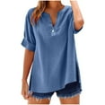 thumbnail image 1 of ABATAB Plus Size Women Cotton Linen Shirts Crew Neck Short Sleeve Tunic Tee Tops Loose Fit Blouse Casual Vacation Clothes, 1 of 7