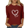 thumbnail image 1 of ABATAB Plus Size Womens 3/4 Sleeve V Neck T Shirts Valentina's Day Spring Shirts Love Heart Printed Gift Casual Tees Clothes, 1 of 6
