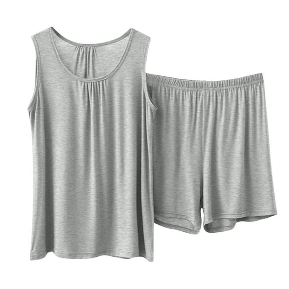 ABATAB Plus Size Womens Pajama Sets Tank Top and Shorts 2 Piece Soft Crewneck Sleeveless Comfy Sleepwear Lounge Summer Outfits