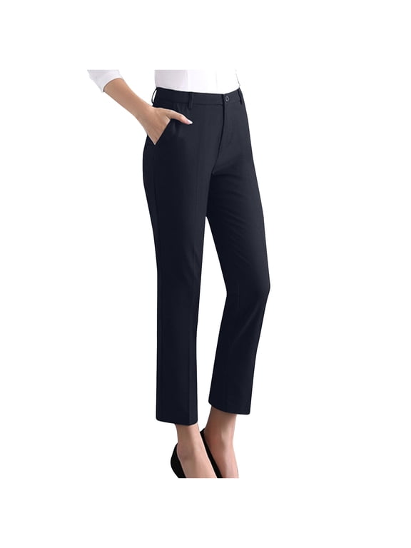 Plus Size Work Pants for Women Business Casual Slacks Straight Leg High Waisted Office Trousers with Pockets