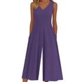 thumbnail image 1 of ABATAB Rompers for Women Loose Fit Wide Leg Jumpsuits with Pockets V Neck Casual Sleeveless Long Pants Rompers, 1 of 5