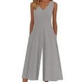 thumbnail image 1 of ABATAB Rompers for Women Loose Fit Wide Leg Jumpsuits with Pockets V Neck Casual Sleeveless Long Pants Rompers, 1 of 5