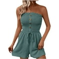 thumbnail image 1 of ABATAB Rompers for Women Summer off the Shoulder Casual Overalls Sleeveless Smocked Button down Beach Vacation Jumpsuits, 1 of 6