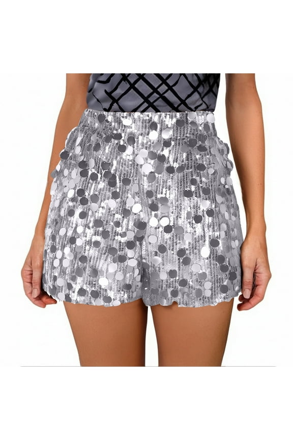 Sequin Shorts for Women High Waist Straight Leg Shorts Glitter Sparkle Shorts Solid Party Dressy Shorts