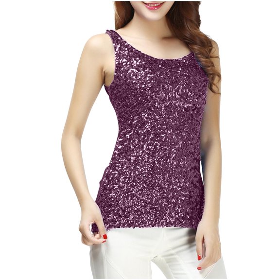 ABATAB Sequin Tops for Women Sparkly Sleeveless Going out Tee Blouses Slim Fit Club Fashion Tank Tops