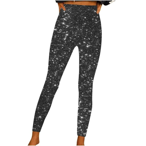 ABATAB Sequin Yoga Leggings for Women High Waisted Shiny Gym Trousers Skinny Casual Workout Sports Leggings Pants for Holiday Outfits