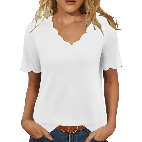ABATAB Short Sleeve Shirts for Womens Basic Summer V Neck T Shirts Dressy Casual Lightweight Loose Fit Tee Tops Clothes