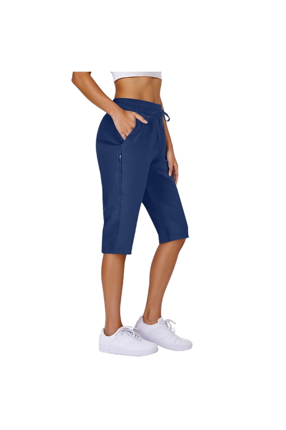 Shorts Knee Length for Women Capris Lightweight Hiking Short Elastic Waisted Drawstring with Pockets