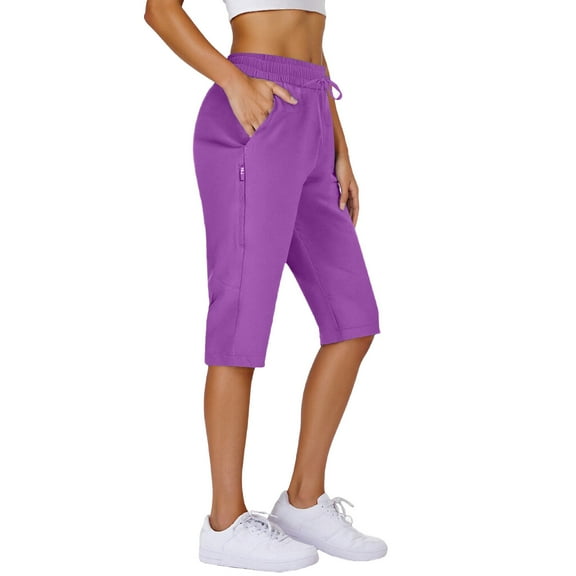 ABATAB Shorts Knee Length for Women Capris Lightweight Hiking Short Elastic Waisted Drawstring with Pockets