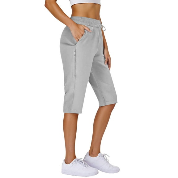 ABATAB Shorts Knee Length for Women Capris Lightweight Hiking Short Elastic Waisted Drawstring with Pockets