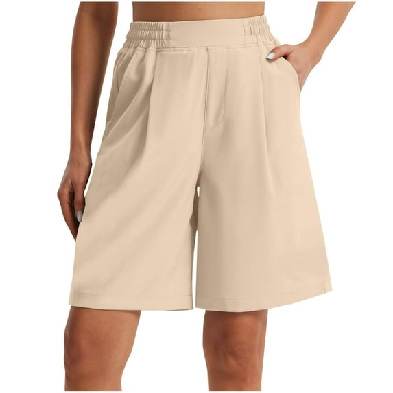 ABATAB Shorts for Women Baggy Summer Elastic Waist Shorts Casual Wide Leg Loose Fit Trendy Shorts with Pockets