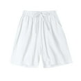thumbnail image 1 of ABATAB Shorts for Women Cotton Linen Wide Leg Casual Shorts Drawstring Comfy Summer Outdoor Shorts with Pockets, 1 of 3