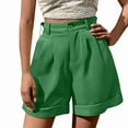 thumbnail image 1 of ABATAB Shorts for Women Dressy Casual Work Trendy Rolled Hem Shorts Side Pocket High Waisted Ruched Solid Business Summer Shorts, 1 of 6