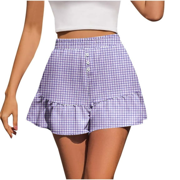 ABATAB Shorts for Women Summer Plaid Elastic Waisted Shorts Built in Shorts Loose Vacation Trendy Shorts