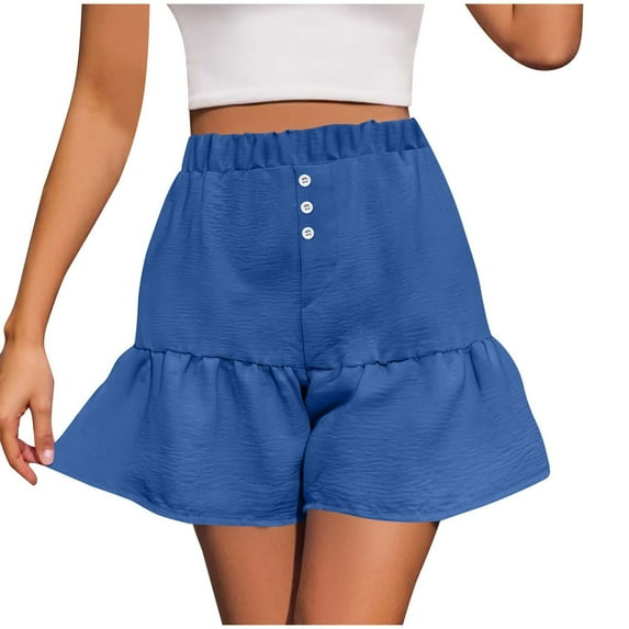 ABATAB Shorts for Women Trendy Button down Elastic Waisted Hot Shorts Ruffle Solid Color Beach Vacation Fashion Shorts