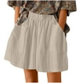 thumbnail image 1 of ABATAB Shorts for Women Trendy Drawstring Cotton Linen Loose Shorts Casual Wide Leg Beach Vacation Shorts with Pockets, 1 of 7