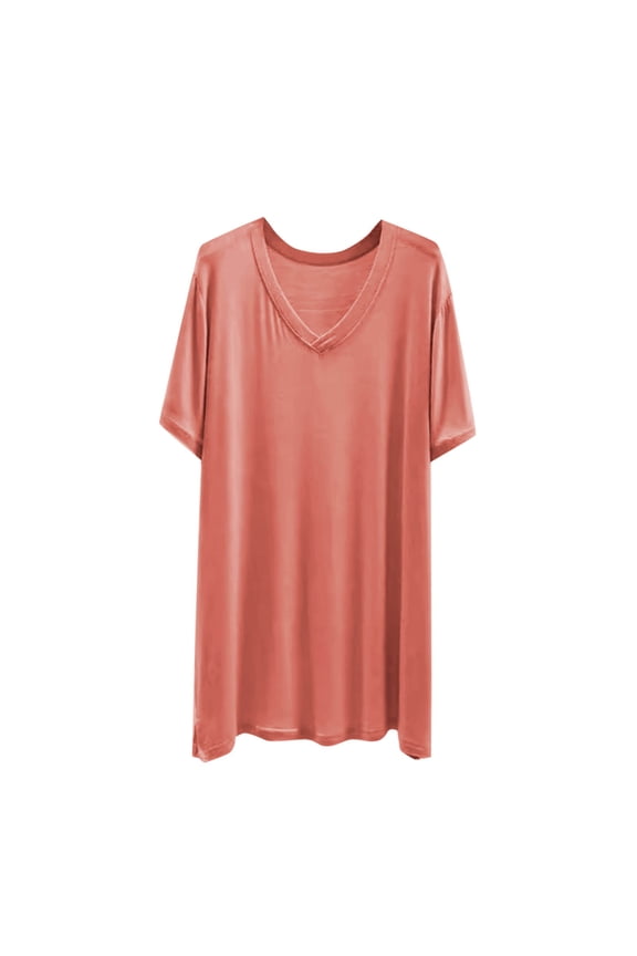 Sleep Shirts for Women V Neck Short Sleeve Nightshirts Solid Color Soft Comfy Lounging Pajamas Tops