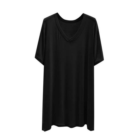 ABATAB Sleep Shirts for Women V Neck Short Sleeve Nightshirts Solid Color Soft Comfy Lounging Pajamas Tops