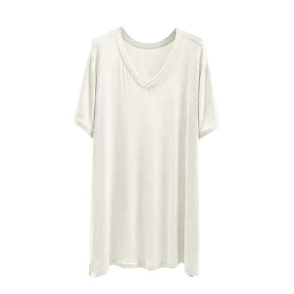 ABATAB Sleep Shirts for Women V Neck Short Sleeve Nightshirts Solid Color Soft Comfy Lounging Pajamas Tops