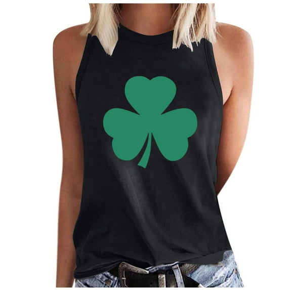 ABATAB St. Patrick's Day Shirt for Women Casual Crewneck Sleeveless Tank Tops Graphic Clover Tee