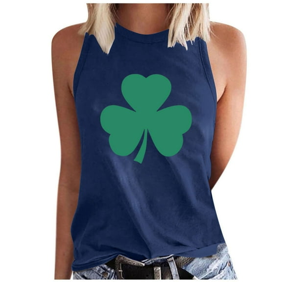 ABATAB St. Patrick's Day Shirt for Women Casual Crewneck Sleeveless Tank Tops Graphic Clover Tee