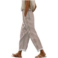 thumbnail image 1 of ABATAB Stripe Pants for Women Beach Vacation Cotton Linen Trousers Wide Leg Loose Elastic Waist Summer Outfits, 1 of 5