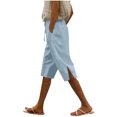 thumbnail image 1 of ABATAB Summer Capri Pants for Women Vacation Cotton Linen Capris Drawstring Side Split Lounge Trousers Clothes, 1 of 6