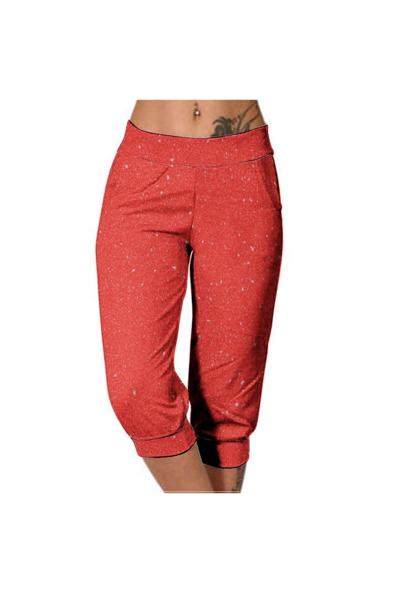 Summer Capri Pants for Women Glitter Elastic Waist Sequin Crop Trousers Party Sparkle Night out Cinch Capris