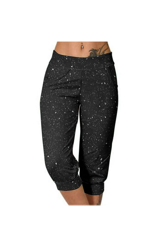 Summer Capri Pants for Women Glitter Elastic Waist Sequin Crop Trousers Party Sparkle Night out Cinch Capris