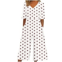 ABATAB Summer Jumpsuits for Women Dressy Casual Loose Wide Leg Rompers Half Sleeve One Piece V Neck Baggy Fashion Outfits with Pockets
